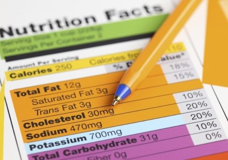 Nutrition facts and ballpoint pen. Close-up.